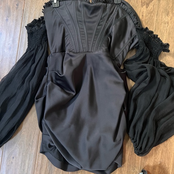 House of CB Dresses & Skirts - House of CB Black Off-Shoulder Corset Dress with Sheer Sleeves